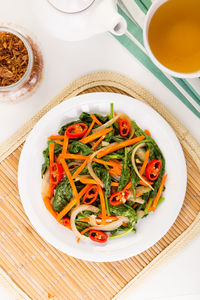 High angle view of food in plate on table