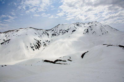 Aerial view of snowcapped mountains against sky