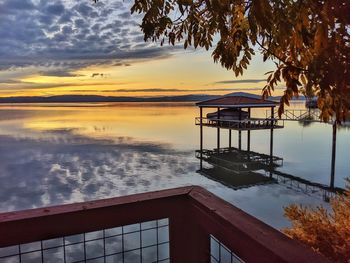 Scenic view of lake against sky during sunset