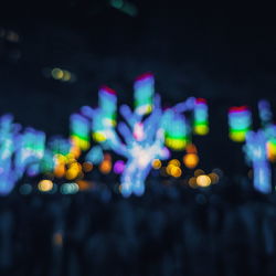 Defocused image of illuminated lights at night