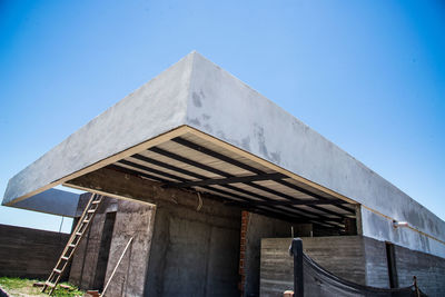 Low angle view of building against clear blue sky