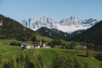 Scenic view of landscape and mountains against sky