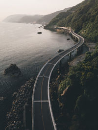 High angle view of road by river