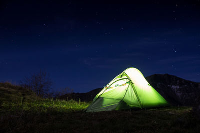 Nightscpe with a tent, balkan mountain, alt. 1520 m, bulgaria,  starry summer night.