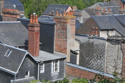 High angle view of old buildings in town