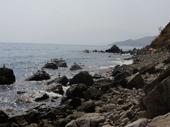 Scenic view of sea against clear sky