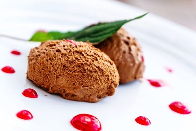 Close-up of dessert in plate on table