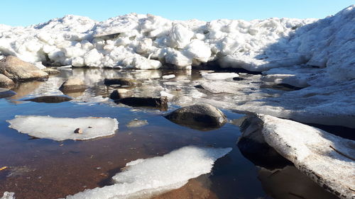 Frozen lake in snow