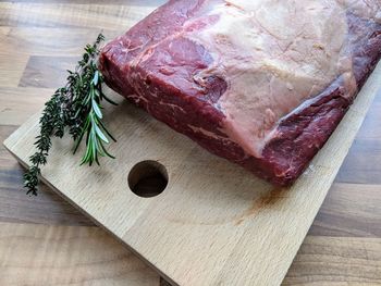 High angle view of food on cutting board