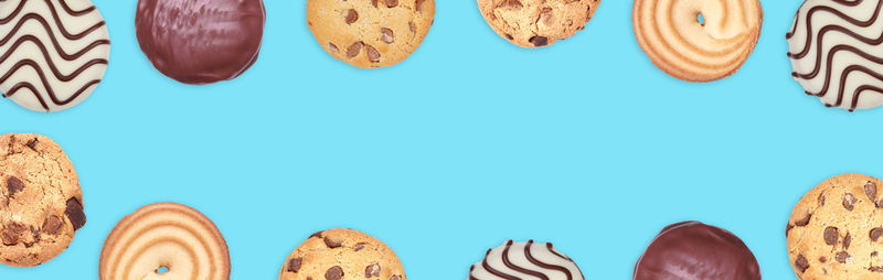 High angle view of cookies against blue sky