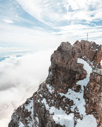 Rock formations against sky during winter