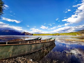 Scenic view of lake against blue sky