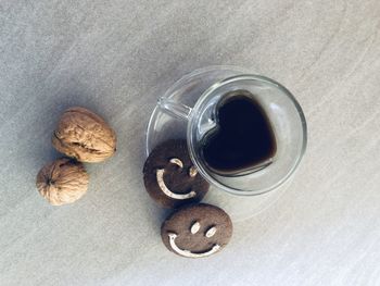 High angle view of coffee cup on table