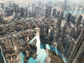 High angle view of city buildings