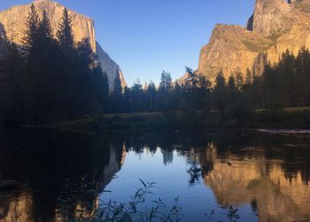 Reflection of trees in lake against sky