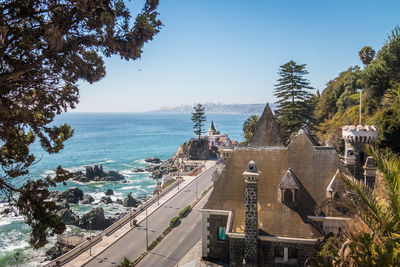 High angle view of sea against sky