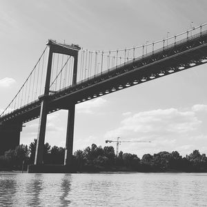 Low angle view of bridge over river against sky