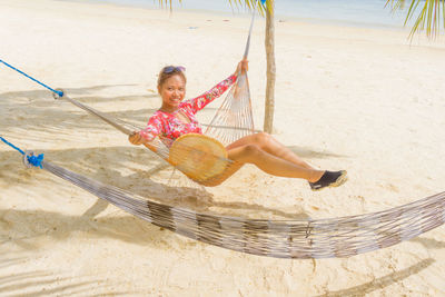 High angle view of baby boy on beach