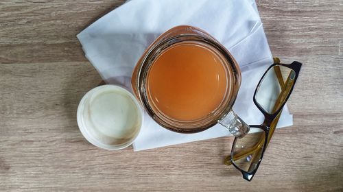 High angle view of tea on table