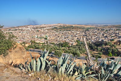 Panoramic shot of townscape against clear sky