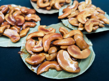 High angle view of cookies in plate on table