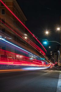 Light trails on road at night