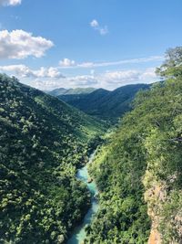 High angle view of mountains against sky