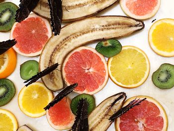 High angle view of fruits in plate