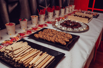 High angle view of cake in plate on table