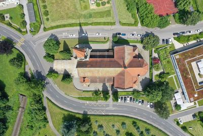 High angle view of buildings in city
