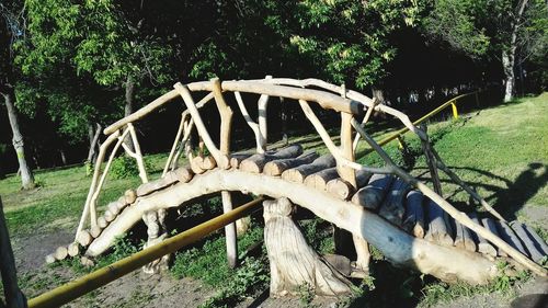Wooden logs in park
