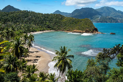 Scenic view of bay against sky