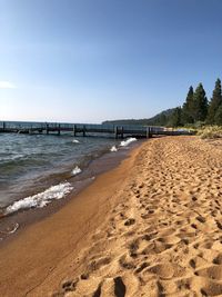 Scenic view of beach against clear sky