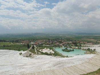 High angle view of cityscape against sky