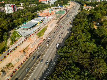 High angle view of traffic on road in city