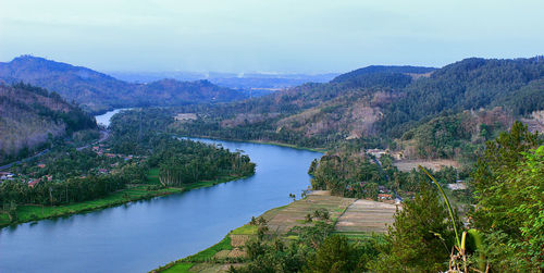 High angle view of lake against sky