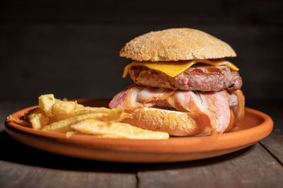 Close-up of food in plate on table