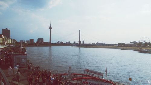 View of suspension bridge over river