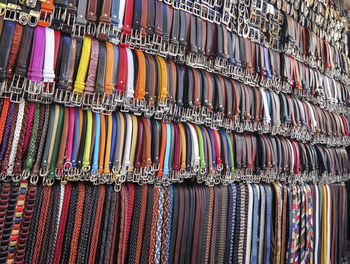 Full frame shot of colorful belts for sale at market stall