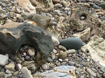 Close-up of pebbles on beach