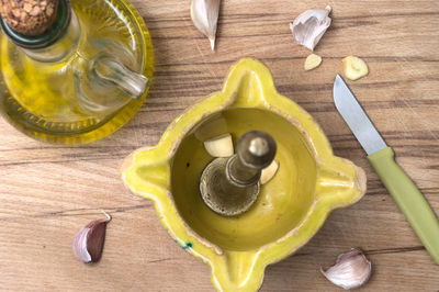 High angle view of bread on table