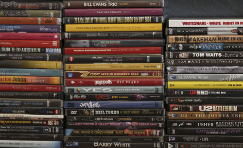 Full frame shot of various stacked books