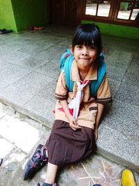 Portrait of girl wearing school uniform