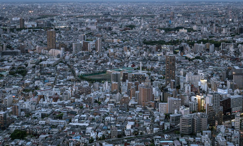 High angle view of city buildings