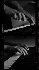 Close-up of hands playing piano