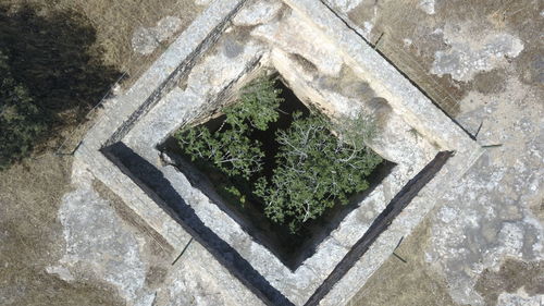 High angle view of stone wall