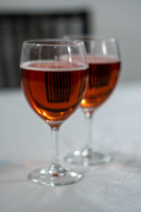 Close-up of wine in glass on table