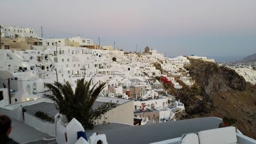 Panoramic view of buildings against clear sky