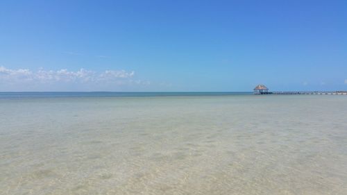 Scenic view of sea against clear blue sky