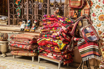 Multi colored umbrellas at market stall